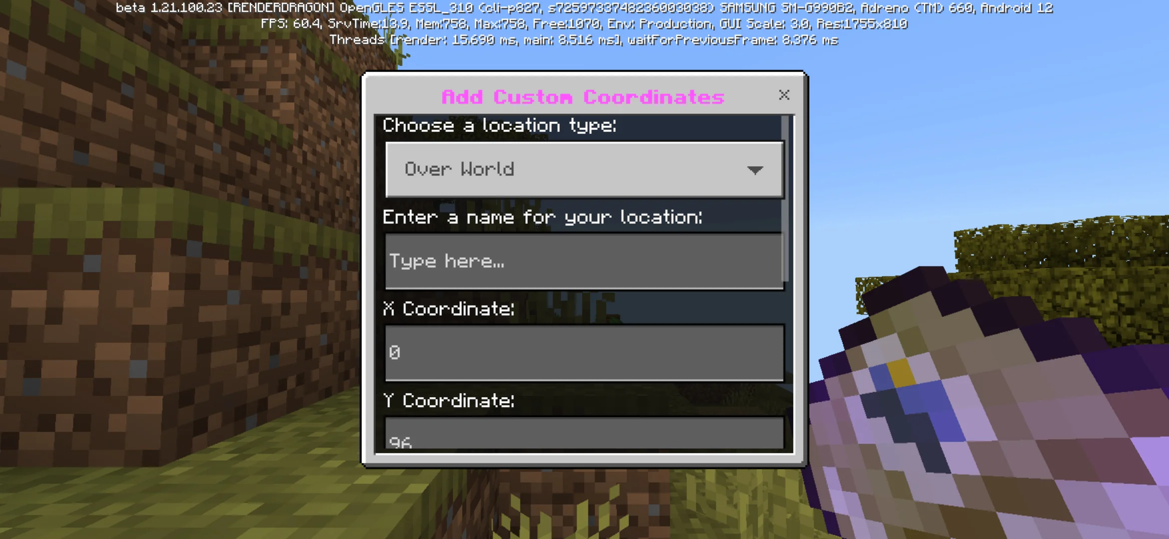 Add from Location Diary Mod for Minecraft PE