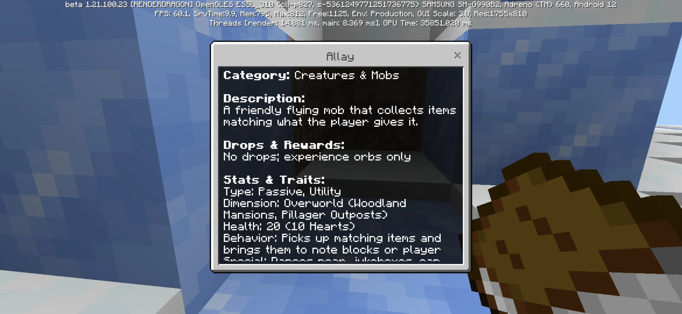 Allay from Pocket Wikipedia Mod for Minecraft PE