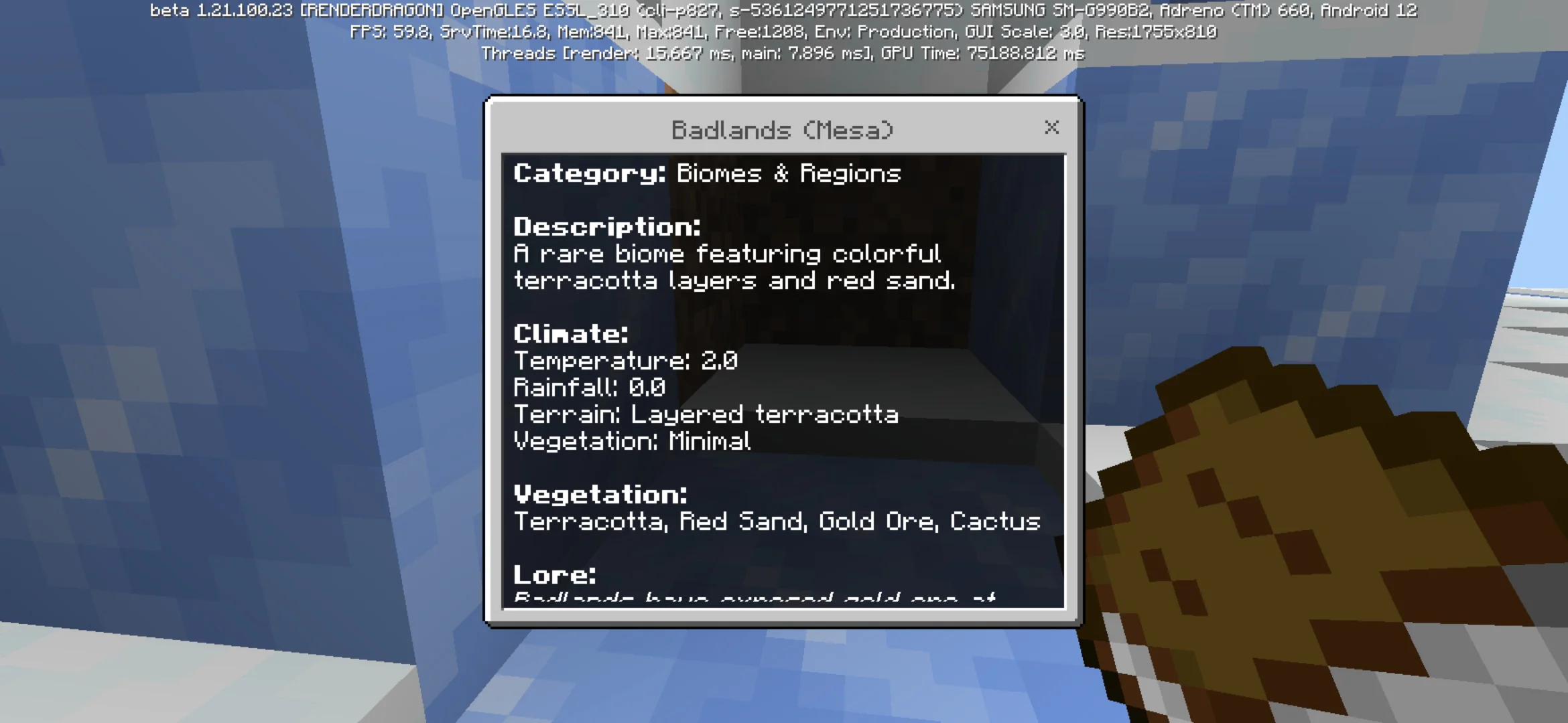 Badlands from Pocket Wikipedia Mod for Minecraft PE