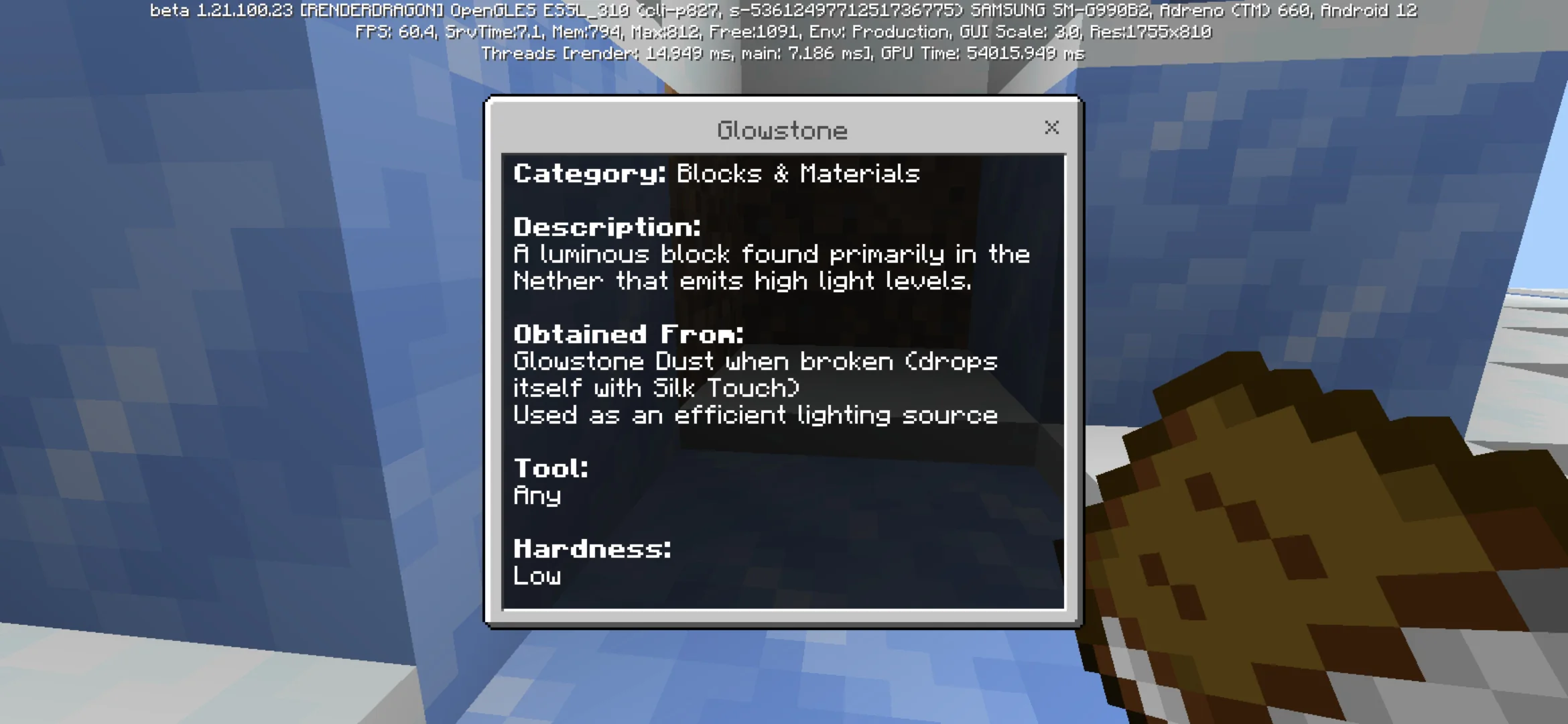 Glowstone from Pocket Wikipedia Mod for Minecraft PE