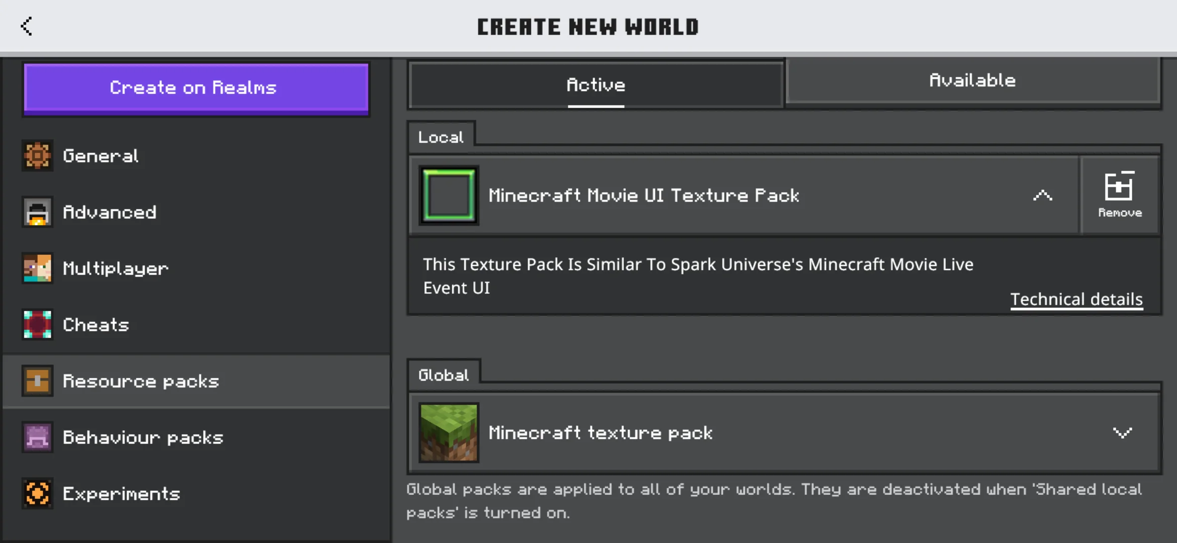 Install from Movie UI Texture Pack for Minecraft PE