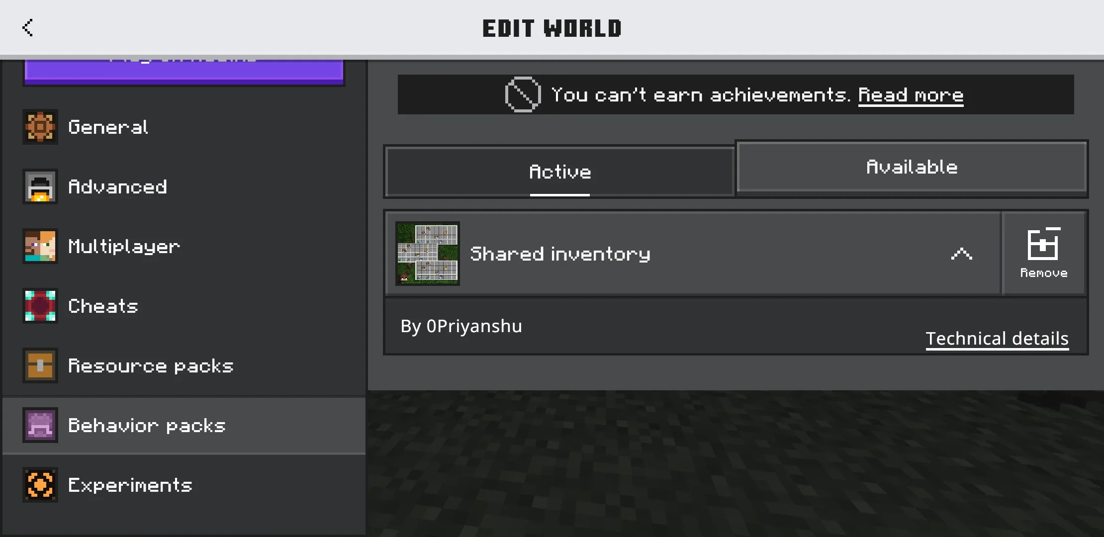 Install from Shared Inventory Texture Pack for Minecraft PE
