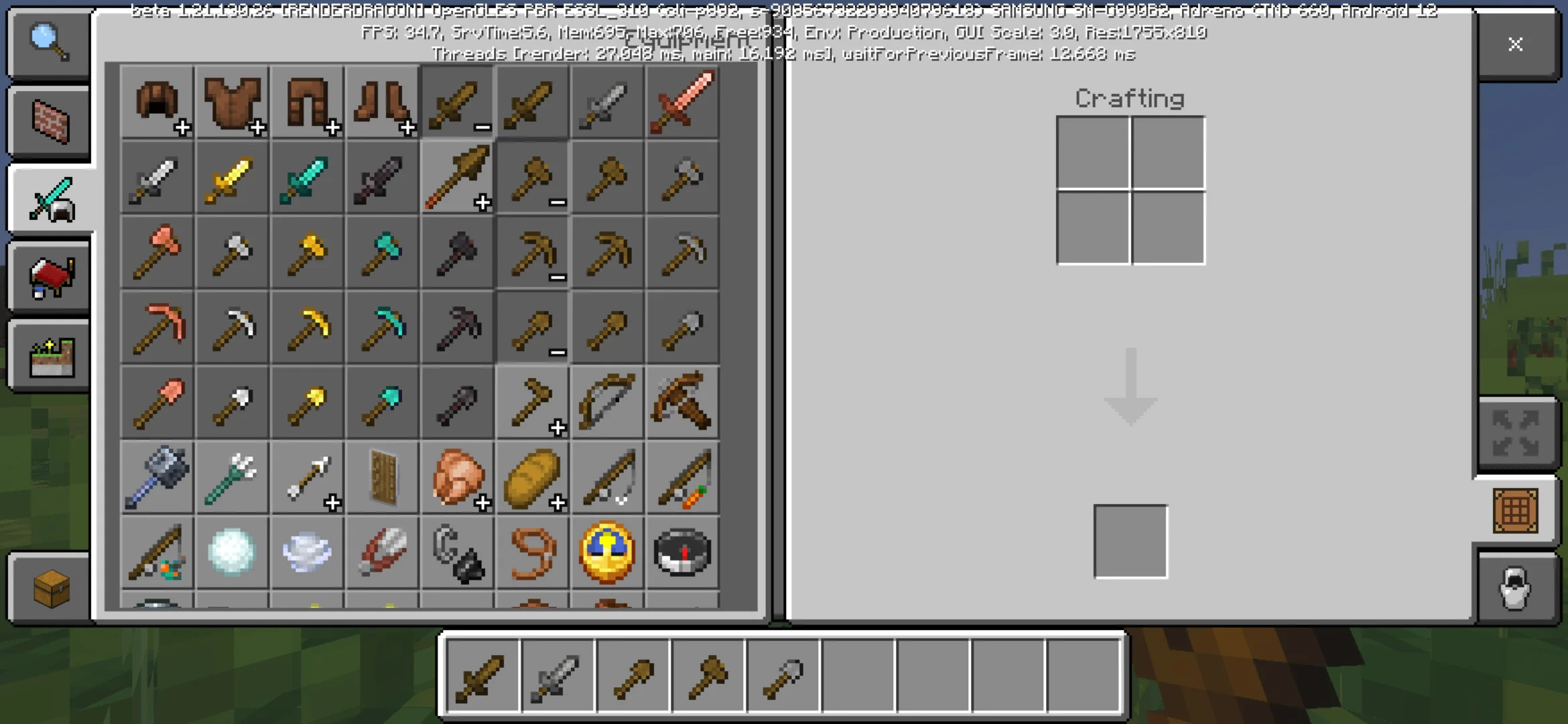 Inventory from Mini Tools Mod for Minecraft PE