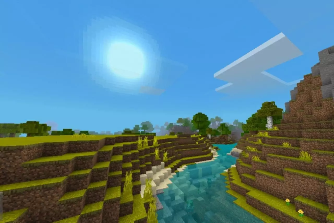 Sky and sun from Render Dragon Shaderless Shader for Minecraft PE