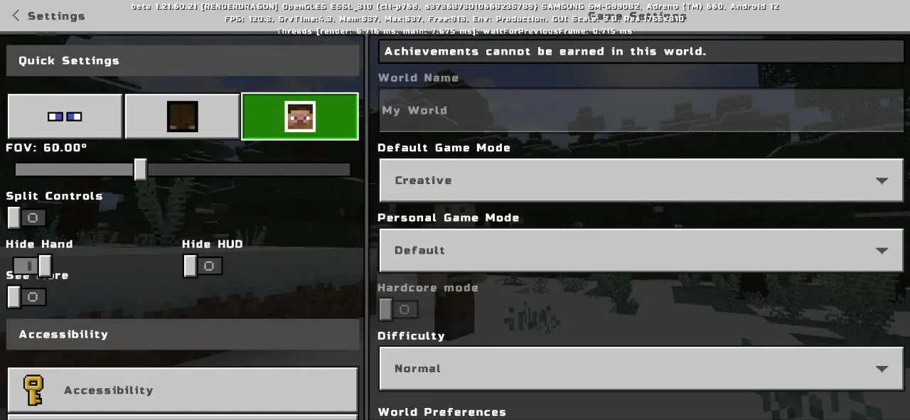Settings from Apple Shader for Minecraft PE
