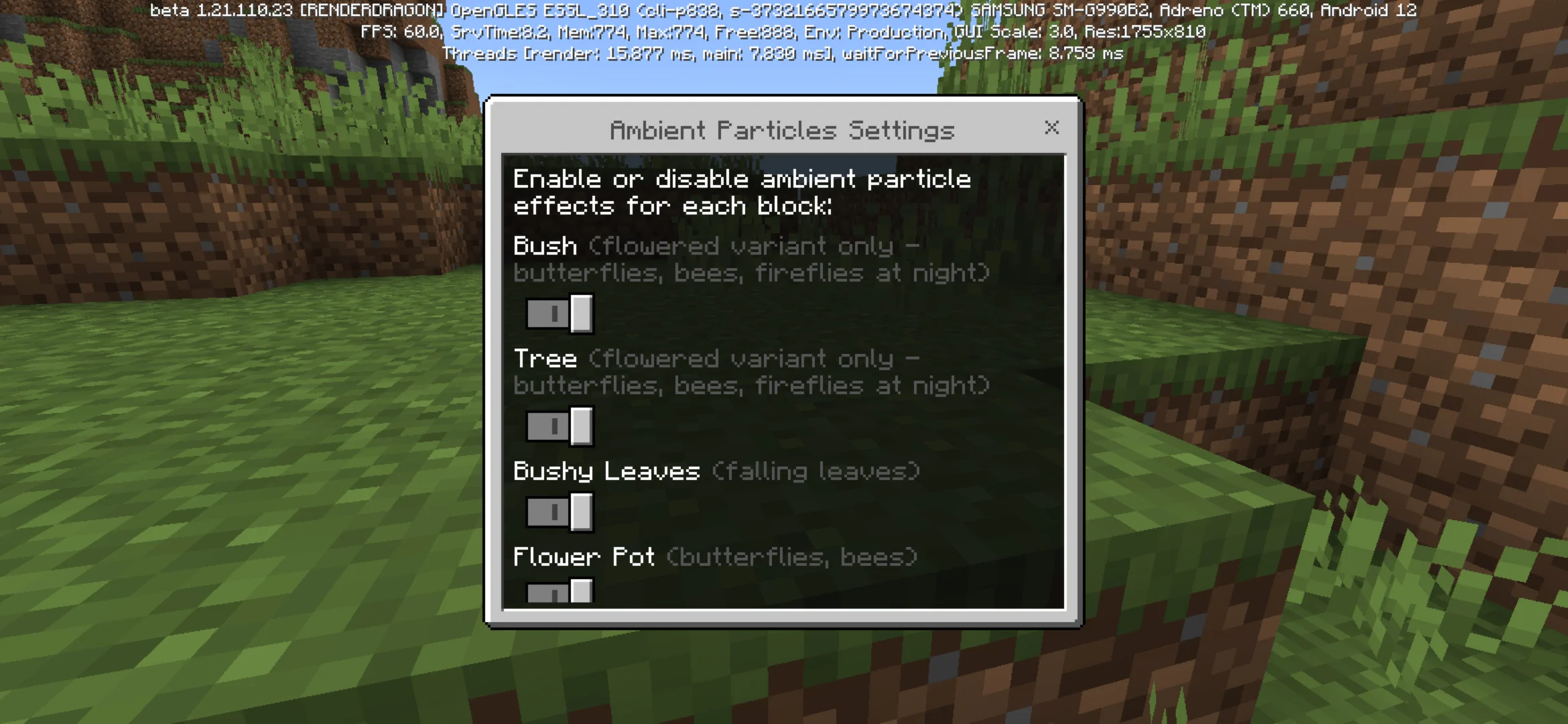 Settings from Furniture Builder Mod for Minecraft PE