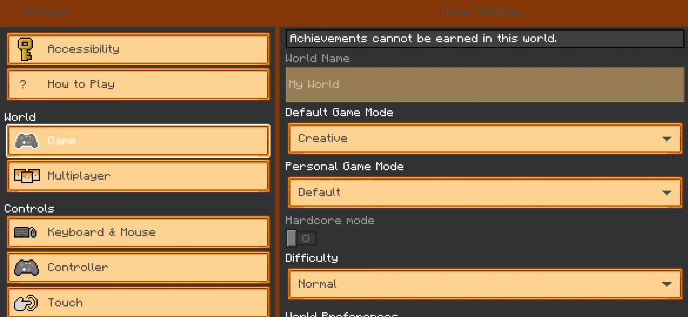 Settings from Stardew Valley GUI Texture Pack for Minecraft PE