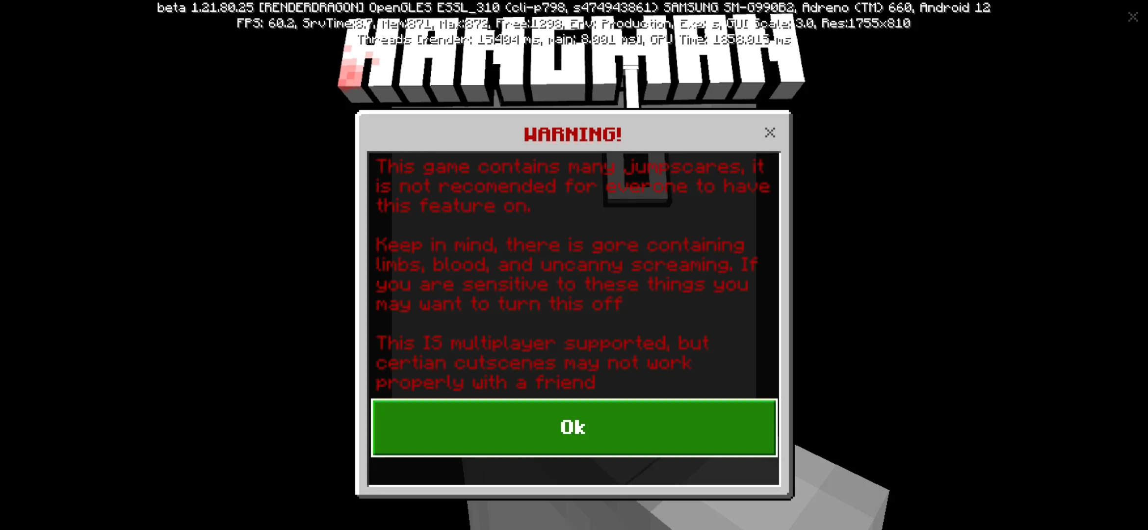 Warning from Hangman Map for Minecraft PE
